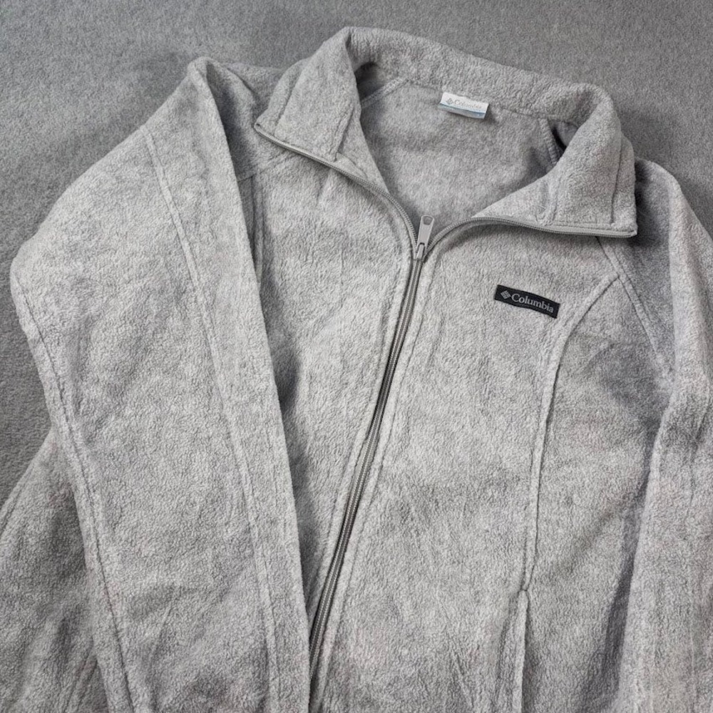 Columbia Fleece Jacket Womens L Gray Solid Full Zip Mock Neck Soft Outdoor